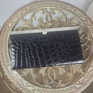 CLASP CROC STEEL WALLET PURSE BLACK